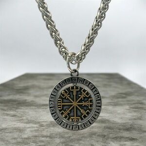 Men's 316L Surgical Stainless Steel Gold PVD Titanium Viking Pendant Necklace